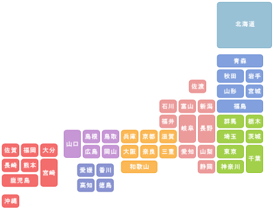 英会話スクールを探す日本全国地図画像